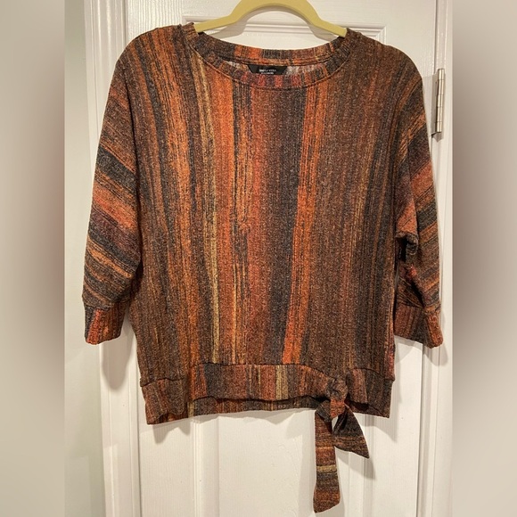 Simply Vera Wang Size XS Rust Ombré Knot Detail 3/4 Sleeve Knit Striped Blouse - Picture 1 of 11